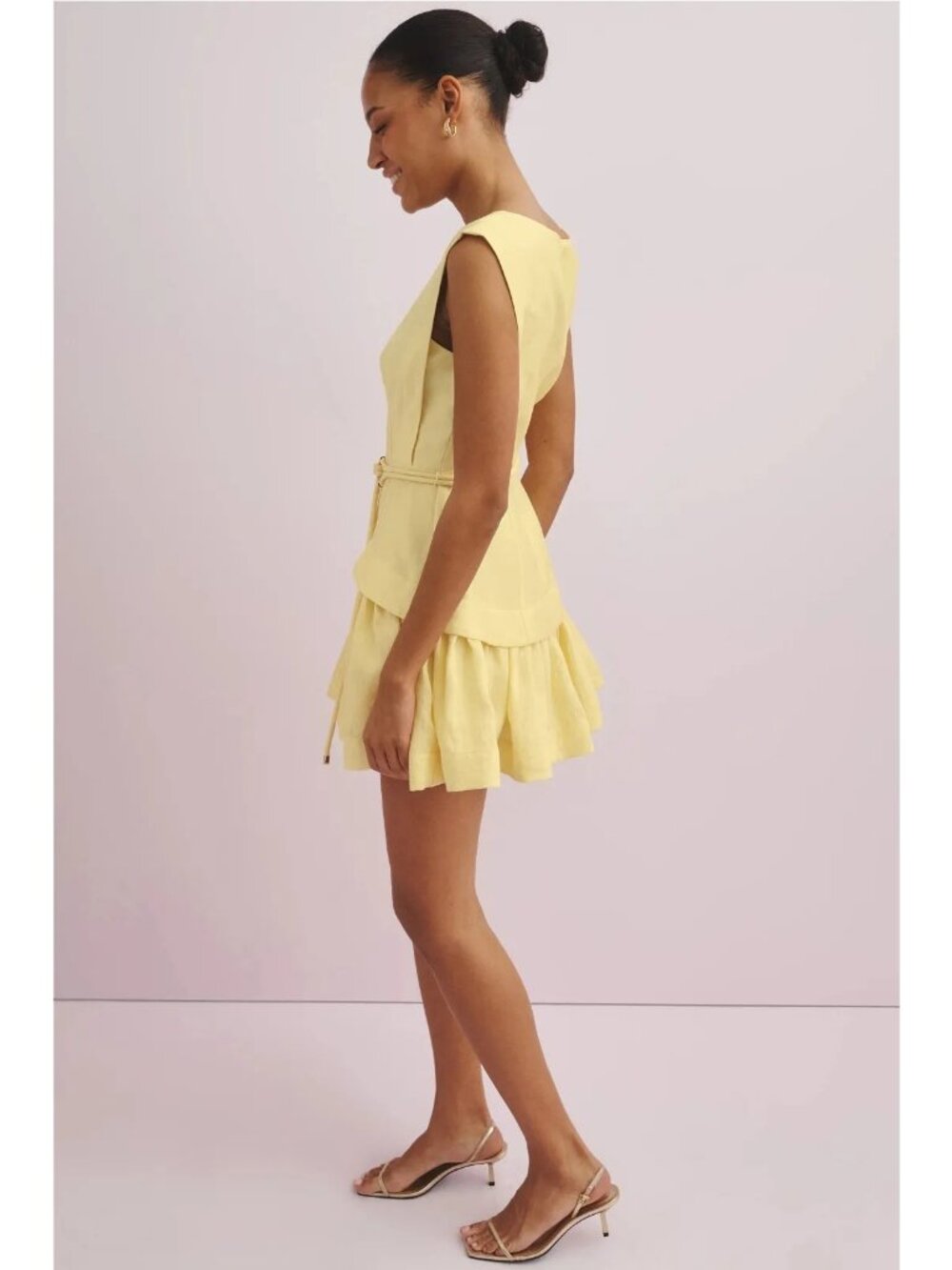 Acler Remly Mini Dress in Lemon Sorbet 8 Womens Belted Linen - Picture 7 of 16
